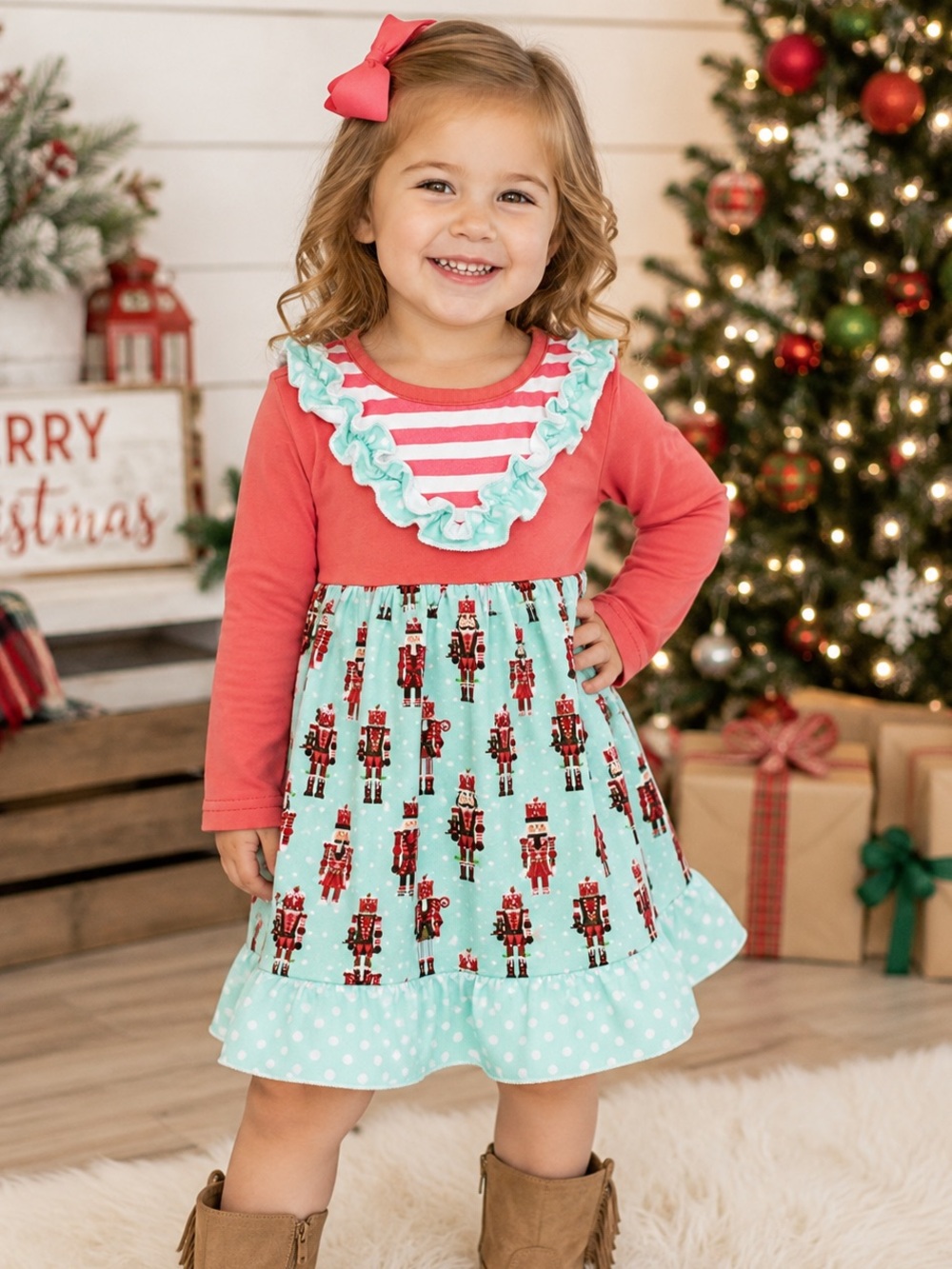 Dash of Glitter Girls 3T Christmas Nutcracker Ruffle Dress Mint Pink